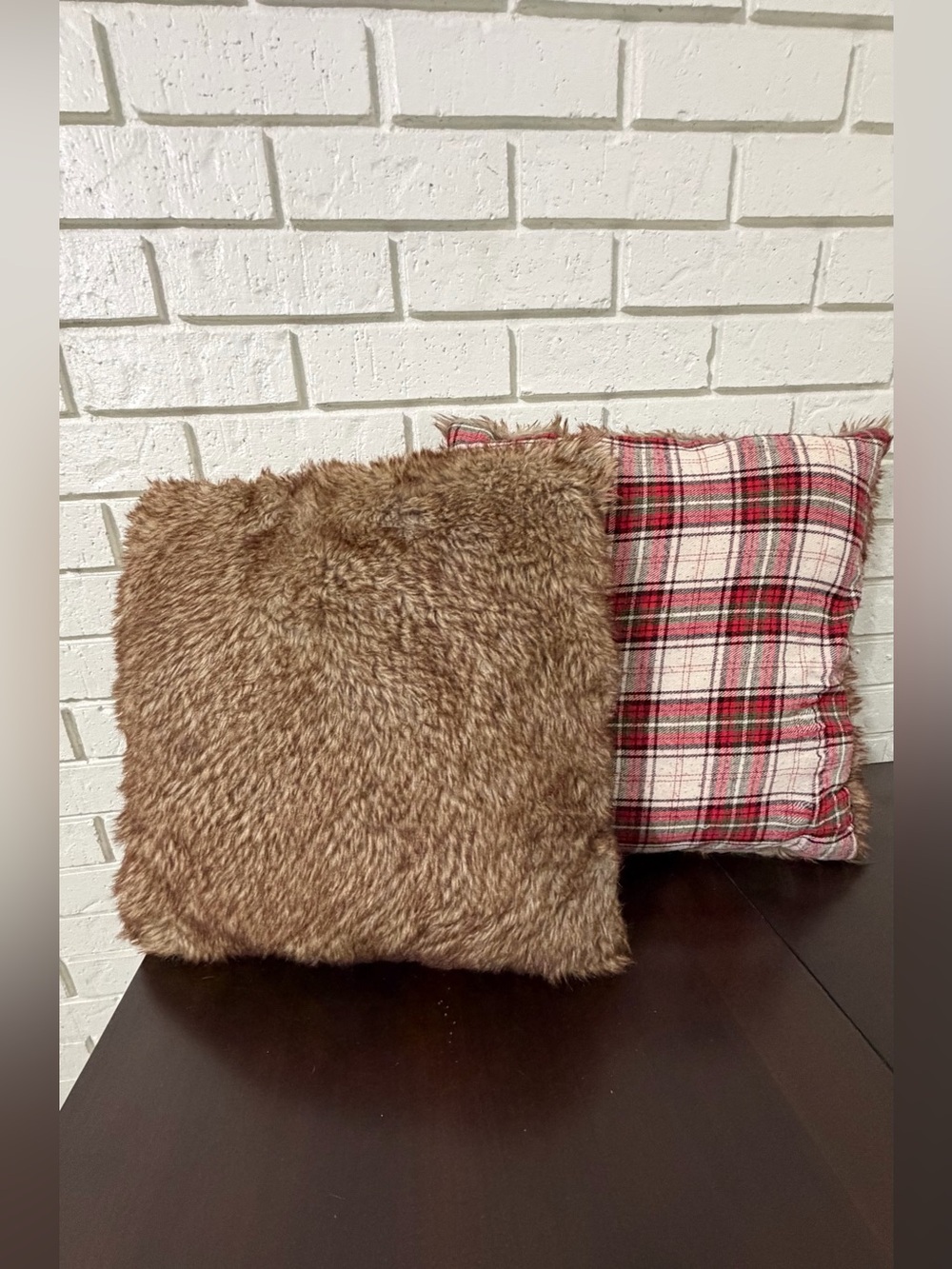 Country Door Reversible Faux Fur & Plaid Throw Pillows Set of 2